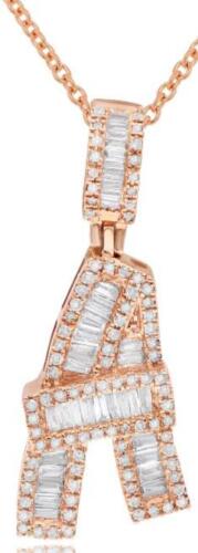.61CT DIAMOND 14KT ROSE GOLD 3D ROUND & BAGUETTE A INITIAL FUN FLOATING PENDANT