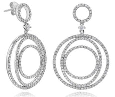 ESTATE 1.75CT DIAMOND 14KT WHITE GOLD ROUND MULTI CIRCULAR FUN HANGING EARRINGS