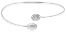 .15CT DIAMOND 14KT WHITE GOLD DOUBLE OVAL MATTE & SHINY FLEXIBLE BANGLE BRACELET