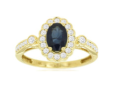 1.34CT DIAMOND & AAA SAPPHIRE 14KT YELLOW GOLD 3D OVAL & ROUND FLOWER LOVE RING