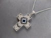ESTATE .40CT DIAMOND & AAA SAPPHIRE 14KT WHITE GOLD 3D CROSS FLOATING PENDANT