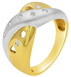.08CT DIAMOND 18KT TWO TONE GOLD 3D ROUND MULTI HEART CRISS CROSS INFINITY RING