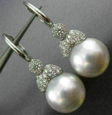 ESTATE LARGE .70CT DIAMOND & AAA SOUTH SEA PEARL 18K WHITE GOLD HANGING EARRINGS