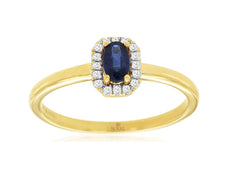.29CT DIAMOND & AAA SAPPHIRE 14KT YELLOW GOLD OVAL HALO OCTAGON FRIENDSHIP RING