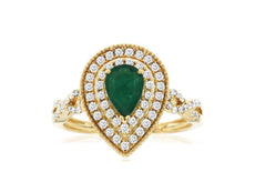 1.13CT DIAMOND & AAA EMERALD 14KT YELLOW GOLD PEAR SHAPE INFINITY HALO LOVE RING