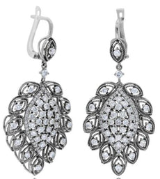 LARGE 2.35CT DIAMOND 18K WHITE GOLD CLUSTER MULTI LEAF FILIGREE HANGING EARRINGS