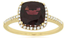 2.78CT DIAMOND & AAA RHODOLITE 14KT YELLOW GOLD CUSHION & ROUND SQUARE HALO RING
