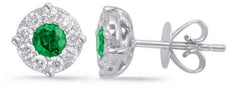 1.0CT DIAMOND & AAA EMERALD 14K WHITE GOLD CLASSIC FLOWER FILIGREE STUD EARRINGS