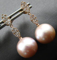ESTATE .45CT DIAMOND & AAA PINK SOUTH SEA PEARL 18KT ROSE GOLD HANGING EARRINGS