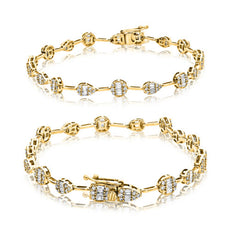 1.56CT DIAMOND 14KT YELLOW GOLD ROUND & BAGUETTE MULTI LINK MULTI SHAPE BRACELET