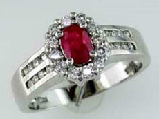 1CT DIAMOND & AAA RUBY 14KT WHITE GOLD 3D OVAL & ROUND FLOWER CLASSIC LOVE RING