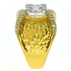 1.12CT DIAMOND 18K 2 TONE GOLD ROUND & BAGUETTE CLUSTER SQUARE HAMMERED FUN RING