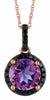 1.33CT BLACK DIAMOND & AAA AMETHYST 14K ROSE GOLD 3D ROUND HALO FLOATING PENDANT