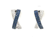 .72CT DIAMOND & AAA SAPPHIRE 18KT WHITE GOLD 3D MULTI ROW CRISS CROSS X EARRINGS