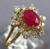 WIDE 1.50CT DIAMOND & AAA RUBY 18KT YELLOW GOLD 3D OVAL & ROUND FLOWER FUN RING