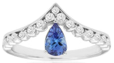.79CT DIAMOND & AAA TANZANITE 14KT WHITE GOLD 3D PEAR SHAPE & ROUND V SHAPE RING
