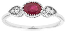 .65CT DIAMOND & AAA RUBY 14K WHITE GOLD 3D OVAL & ROUND 5 STONE FLORAL LOVE RING