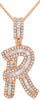.69CT DIAMOND 14KT ROSE GOLD 3D ROUND & BAGUETTE R INITIAL FUN FLOATING PENDANT