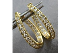 ESTATE .65CT DIAMOND 14KT YELLOW GOLD 3D INSIDE OUT OVAL HOOP HANGING EARRINGS