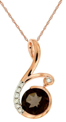 1.0CT DIAMOND & AAA SMOKEY TOPAZ 14KT ROSE GOLD ROUND CIRCULAR WAVE FUN PENDANT
