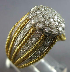 ANTIQUE LARGE 1.35CT DIAMOND 18K 2 TONE GOLD MULTI ROW FLOWER CLUSTER RING 27553