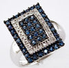 Estate 1.44Ct Diamond & AAA Sapphire 14Kt White Gold 3D Round Pave Rectangualr Fun Ring