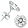ESTATE 1.0CT DIAMOND 14KT WHITE GOLD CLASSIC ROUND BEZEL MARTINI STUD EARRINGS