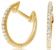 ESTATE .12CT DIAMOND 14KT YELLOW GOLD ROUND CLASSIC HUGGIE FUN HANGING EARRINGS
