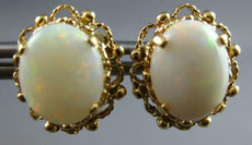 ESTATE LARGE AAA OPAL 14KT YELLOW GOLD OVAL FILIGREE FLOWER STUD EARRINGS #27496
