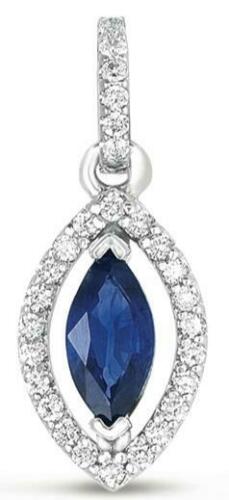 .90CT DIAMOND & AAA SAPPHIRE 14KT WHITE GOLD ROUND & MARQUISE FLOATING PENDANT