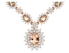 4.75CT DIAMOND & AAA MORGANITE 14K ROSE GOLD OVAL & ROUND COCKTAIL LOVE NECKLACE