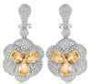 LARGE 5.02CT DIAMOND & AAA CITRINE 14K WHITE GOLD OVAL & ROUND HANGING EARRINGS