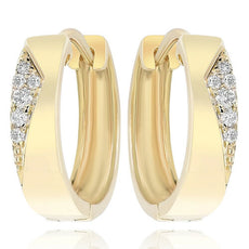 ESTATE .10CT DIAMOND 14KT YELLOW GOLD 3D CLASSIC PAVE TRIANGULAR HUGGIE EARRINGS