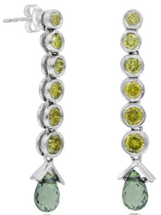 2.38CT FANCY YELLOW DIAMOND & AAA GREEN AMETHYST 14KT WHITE GOLD ROUND EARRINGS