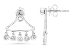 .27CT DIAMOND 14KT WHITE GOLD ROUND TRIANGULAR CHANDELIER BEZEL HANGING EARRINGS