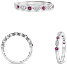 .19CT DIAMOND & AAA RUBY 14K WHITE GOLD ROUND BEZEL FILIGREE MULTI LEAF FUN RING