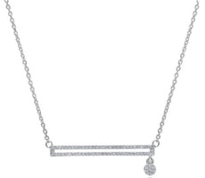 ESTATE .20CT DIAMOND 14K WHITE GOLD CLASSIC RECTANGULAR BAR FLOWER LOVE NECKLACE