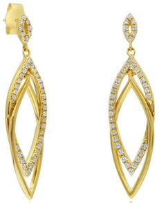 .48CT DIAMOND 14KT YELLOW GOLD 3D DOUBLE LEAF CRISS CROSS LOVE KNOT FUN EARRINGS