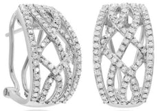 WIDE .82CT DIAMOND 14KT WHITE GOLD 3D CRISS CROSS FUN CLIP ON HANGING EARRINGS