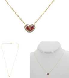 .61CT DIAMOND & AAA RUBY 14KT YELLOW GOLD PEAR SHAPE & ROUND HEART LOVE NECKLACE