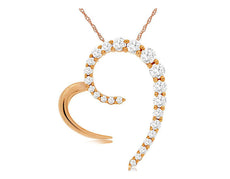 .42CT DIAMOND 14K ROSE GOLD 3D SIDEWAYS OPEN HEART JOURNEY LOVE FLOATING PENDANT
