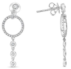 .30CT DIAMOND 14K WHITE GOLD CIRCLE OF LIFE PAST PRESENT FUTURE HANGING EARRINGS