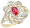 ESTATE 1.36CT DIAMOND & AAA RUBY 14KT YELLOW GOLD OVAL & ROUND FLOWER FUN RING