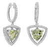 2.96CT DIAMOND & AAA LEMON QUARTZ 14K WHITE GOLD 3D HALO HUGGIE HANGING EARRINGS