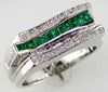 1.12CT DIAMOND & AAA EMERALD 14KT WHITE GOLD ROUND & BAGUETTE RECTANGULAR RING