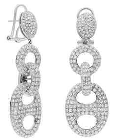 LARGE 7.6CT DIAMOND 14KT WHITE GOLD 3D ROUND & OVAL LOVE KNOT HANGING EARRINGS