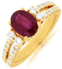 Estate 1.90Ct Diamond & AAA Ruby 14Kt Yellow Gold Classic Oval & Round Engagement Ring