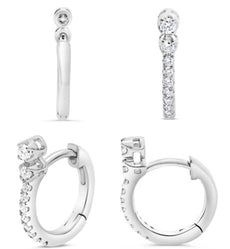 ESTATE .20CT DIAMOND 14KT WHITE GOLD 2 STONE CLASSIC FUN HUGGIE HANGING EARRINGS