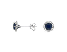 1.04CT DIAMOND & AAA SAPPHIRE 14K WHITE GOLD ROUND HALO CLASSIC MARTINI EARRINGS