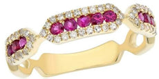 .52CT DIAMOND & AAA RUBY 14KT YELLOW GOLD ROUND HEXAGON SEMI ETERNITY FUN RING